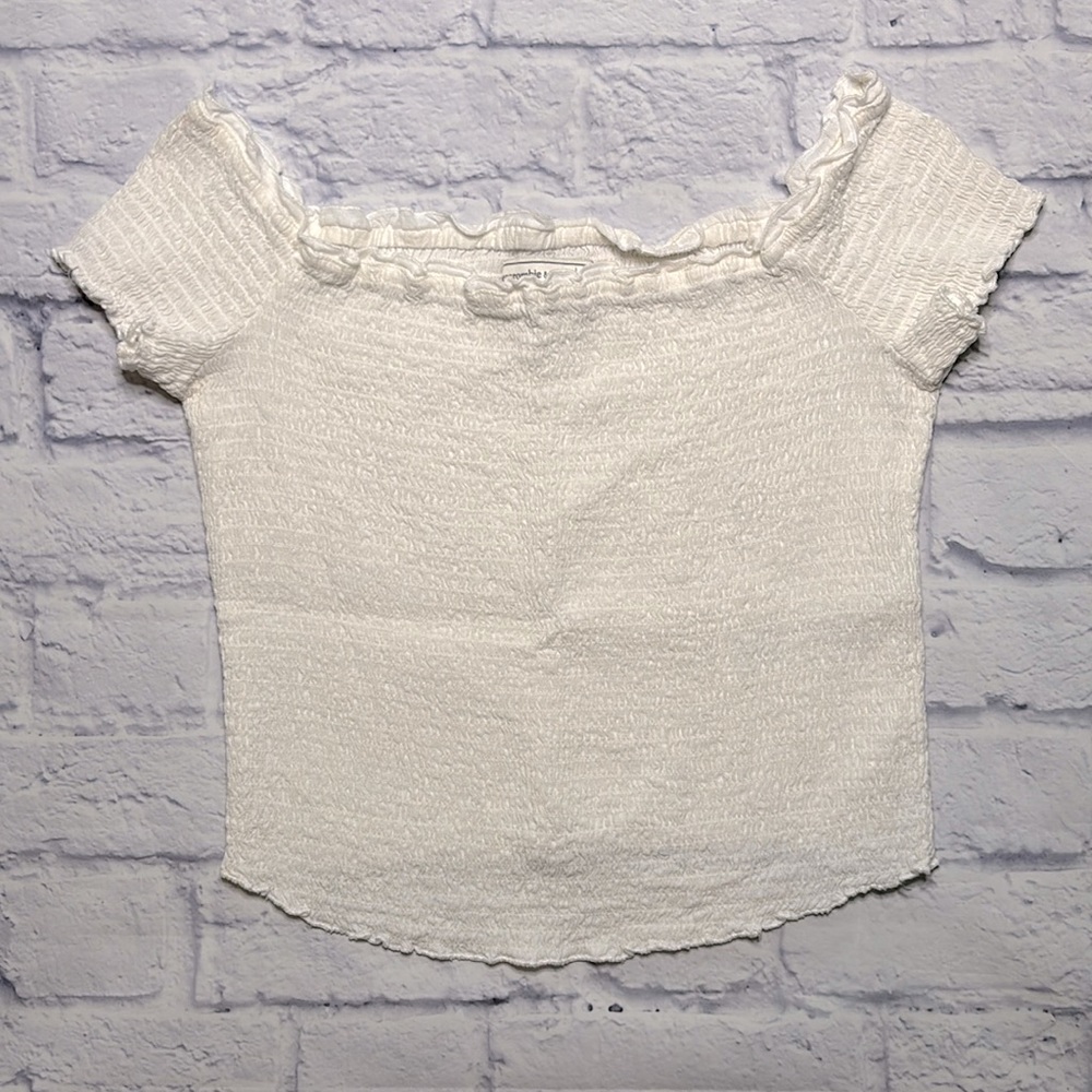 Abercrombie & Fitch White Smocked Stretchy Cap Sleeve Short Sleeve Top Size XL